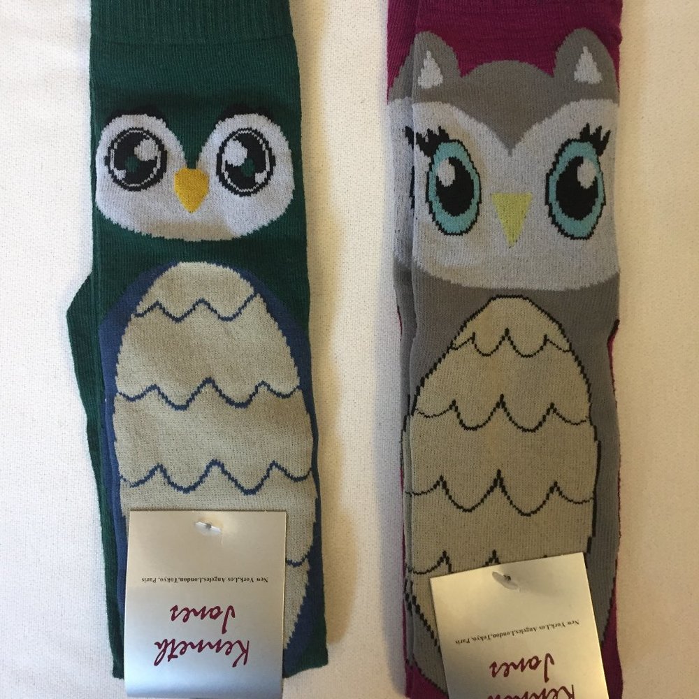 Kenneth Jones Knee High Owl Socks/ 2 Pair Sz. 4-10